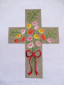 Ann Wheat Pace 101AO  Large Cross 18 Mesh 6.75"x 9" Roses On Gray With Stitch Guide