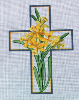 Ann Wheat Pace 101AM Large Cross 18 Mesh 6.75"x 9" Daffodils With Stitch Guide