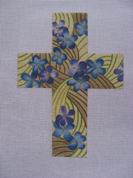 Ann Wheat Pace 101BB Large Cross 18 Mesh 6.75"x 9" Blue Violets With Stitch Guide