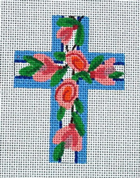Ann Wheat Pace 101f Large Cross 18 Mesh 6.75"x 9" Pink Floral With Blue With Stitch Guide