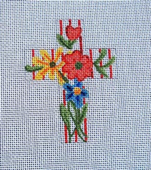 Ann Wheat Pace 101k Large Cross 18 Mesh 6.75"x 9" Multi Floral With Red Stripe With Stitch Guide