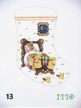 Stocking 13 Sleeping Bunny in Bed/ Window w/Crescent Moon 4" x 6" 18 Mesh MM Designs