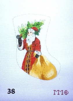 Stocking 38 Santa Holding Christmas Tree & Gifts Bag 4" x 6" 18 Mesh MM Designs