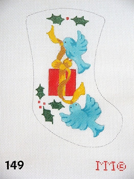 Stocking 149.Two Bluebirds, Red Gift & Holly 4" x 6" 18 MeshMM Designs