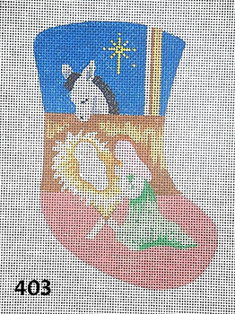 Stocking 403 Mary & Baby Jesus in the Manger 4" x 6" 18 Mesh MM Designs