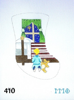 Stocking 410 Boy Praying at Bedside w/Teddy Bear 4" x 6" 18 Mesh MM Designs