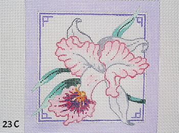 Miniature 23C Pink Orchid/ Lavender Bkgd. 5" sq. 18 Mesh MM Designs