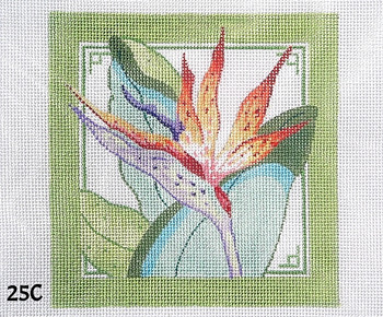 Miniature 25C Bird of Paradise Flower/ Pale Green Border - 5" Square 18 Mesh MM Designs
