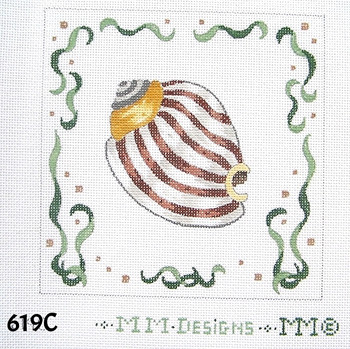 Miniature 619C Striped Cowrie Shell/ Seaweed Border - 6x6 on 18 mesh MM Designs