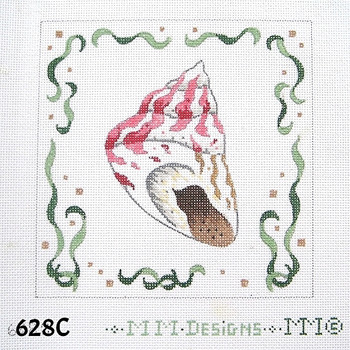 Miniature 628C Pink & White Trochus Shell/ Seaweed Border - 6x6 on 18 mesh MM Designs