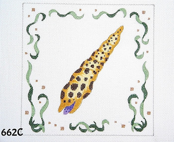 Miniature 662C Gold & Brown Spotted Cone Shell/ Seaweed Border- 6x6 on 18 mesh MM Designs 