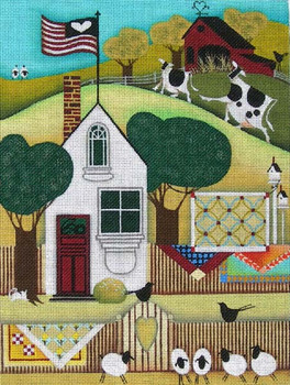 EWE-471 Quilts On Fence@Blakely Wlson 9 1/8 x 12 18 Mesh Ewe And Ewe 