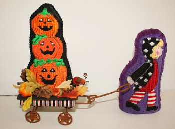 MMW5 Cheryl Schaeffer And Annie Lee Designs Lady Bug Girl w/pumpkins 18 Mesh Wagon included