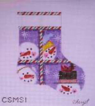 CXS8 Cheryl Schaeffer And Annie Lee Designs Christmas Stocking Mini Window snowman Size: 5"x6" 18 Mesh