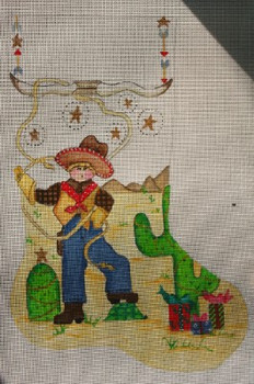 CXS56 Cheryl Schaeffer And Annie Lee Designs Christmas Stocking 20 x 13 13 Mesh CowBoy