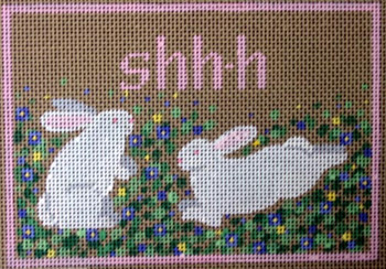 S28A Baby Sleeping Bunnies, tan canvas 13 Mesh 7x5 The Studio Midwest