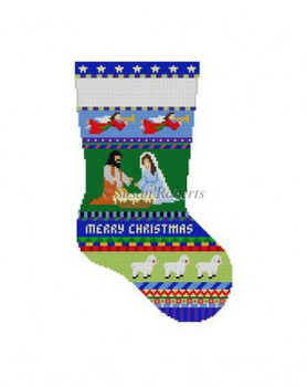 0161 Bold Stripe Nativity 14 1/2" h midi stocking 10 Mesh Susan Roberts Needlepoint 