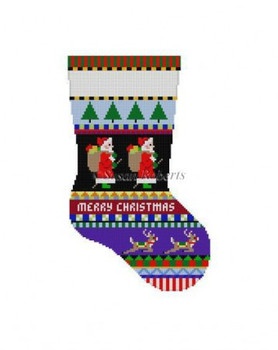 0162 Bold Stripe Santas. 14 1/2" h midi stocking 10 Mesh Susan Roberts Needlepoint 