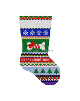 0145 Bold Stripe Dog, 14 1/2" h  midi stocking #10 Mesh Susan Roberts Needlepoint 