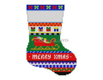 0276 Bold Stripe Sleigh, mini stocking 13 Mesh 6 1/4" h Susan Roberts Needlepoint