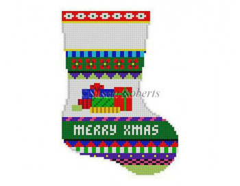 0278 Bold Stripe Presents, mini stocking 13 Mesh 6 1/4" h Susan Roberts Needlepoint