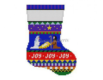 0288 Bold Stripe Nativity. mini stocking 13 Mesh 6 1/4" h Susan Roberts Needlepointnn