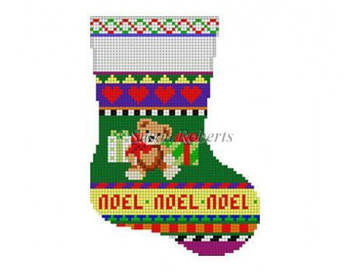 0291 Bold Stripe. Teddy, mini stocking 13 Mesh 6 1/4" h Susan Roberts Needlepoint