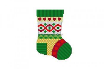 0298 Geo Hearts, mini sock 4.5" x 6.5" 13 Mesh Susan Roberts Needlepointnn