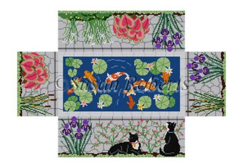 0373 Koi Pond, brick cover #18 Mesh 8 1/2" x 4 1/2" x 2 3/4" Susan Roberts Needlepoint