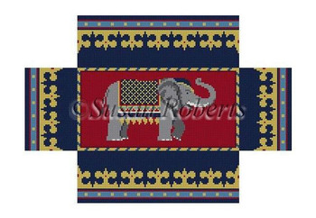 0384 Elephant, brick cover #13 Mesh 8 1/2" x 4 1/2" x 2 3/4" Susan Roberts Needlepoint 