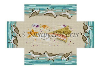 0366 Sandpipers & Seashells. brick cover 13 Mesh 8 1/2" x 4 1/2" x 2 3/4" Susan Roberts Needlepoint