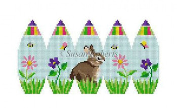 0414 Bunny ln Flowers. 3D stand-up egg #18 Mesh 2" x 3" Susan Roberts Needlepoint 