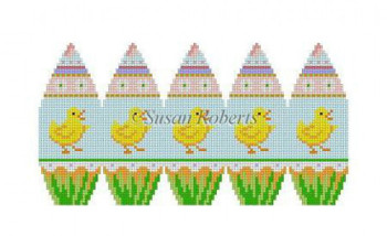 0420 Banded Chicks, 3D stand-up egg #18 Mesh 2" x 3" Susan Roberts Needlepoint 