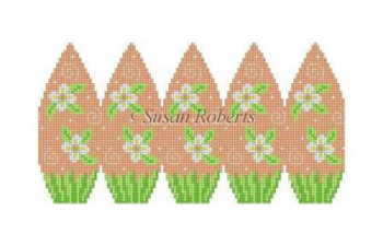 0426 White Flower, peach,3D stand up egg #18 Mesh 2" x 3"  Susan Roberts Needlepoint 
