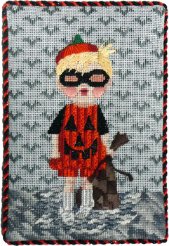 5204 Leigh Designs Punkin'Jimmy  5" x 6" 18 Mesh Lil Goblin Trick or Treater Canvas Only Inquire If Stitch Guide Is Available