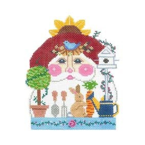 Santa Head C38Z Gardening Santa Shelly Tribbey Designs 4.5 X 5.75 18 Mesh