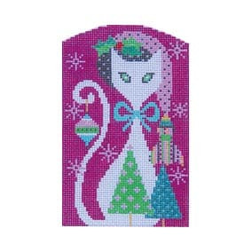 Christmas Ornament C913 Christmas Kitty White 3.25 X 5.25 18 Mesh Shelly Tribbey Designs
