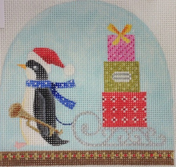 KB 405 Kirk And Bradley Designs 4.75" x 4.5" 18 Mesh Christmas Snowdome - Penpuin & Sleigh