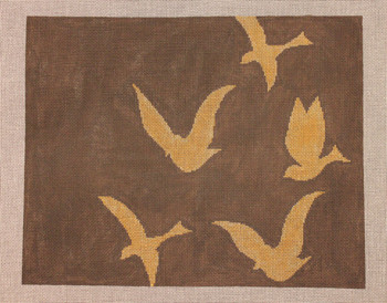 HB-004 Gold Bird Silhouettes on Warm Grey Little Bird Designs 12" x 15"  13 Mesh