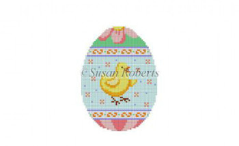 0451 Chick In Flower Sprinkles, egg #18 Mesh 3" x 4" Susan Roberts Needlepoint 