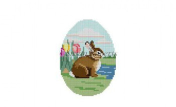 0454 Bunny In Tulips, egg 18 Mesh 3" x 4" Susan Roberts Needlepoint 