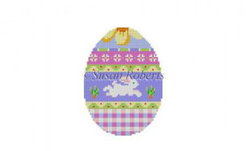 0452 Bunny Over Plaid, egg 18 Mesh 3" x 4" Susan Roberts Needlepoint 