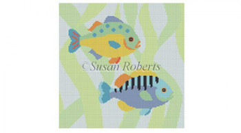 0707 Fish Duo #18  7x7 Mesh Susan Roberts Needlepoint 