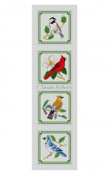 0511 Birds, strip of 4 coasters #13 Mesh 4 designs each 4" x 4" Susan Roberts Needlepoint 