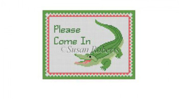 0818 Alligator, "Please Come In", sign #13 Mehs 8 1/4" x 6 1/4" Susan Roberts Needlepoint 