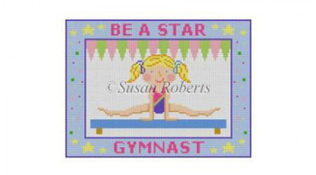 0862 Be A Star, Gymnast, sign #18 Mesh 7" x 5 1/2" Mesh Susan Roberts Needlepoint 