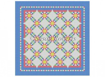 1621 Wedding Ring Star, quilt, pastel #13 Mesh 14" x 14" Susan Roberts Needlepoint