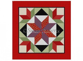 1497 Crowned Star, quilt  #13 Mesh 14" x 14"Susan Roberts Needlepoint