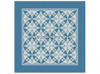 1608 Kaleidoscope, quilt, blue green #13 Mesh 14" x 14" Susan Roberts Needlepoint