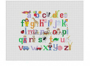 2307 Alphabet w/ Characters, chair seat  13 Mesh 16" x 12.5" Susan Roberts Needlepoint